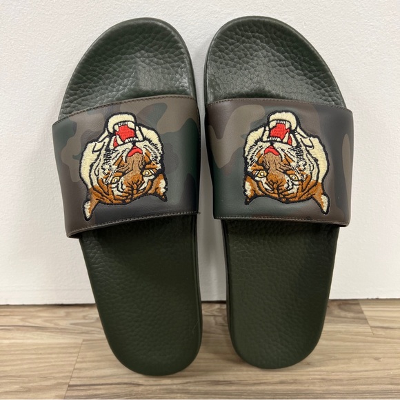 Polo Ralph Lauren Cayson Tiger Leather Slides Sandals Flip Flops Slip On Men 13 - Picture 3 of 4
